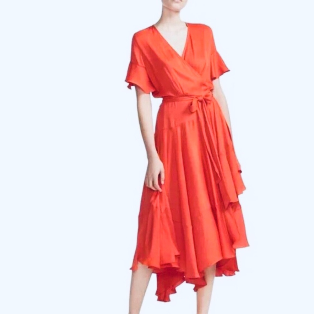 Maje Coral Wrap High-Low Midi Dress with Tie Waist. Size 1 ( S )